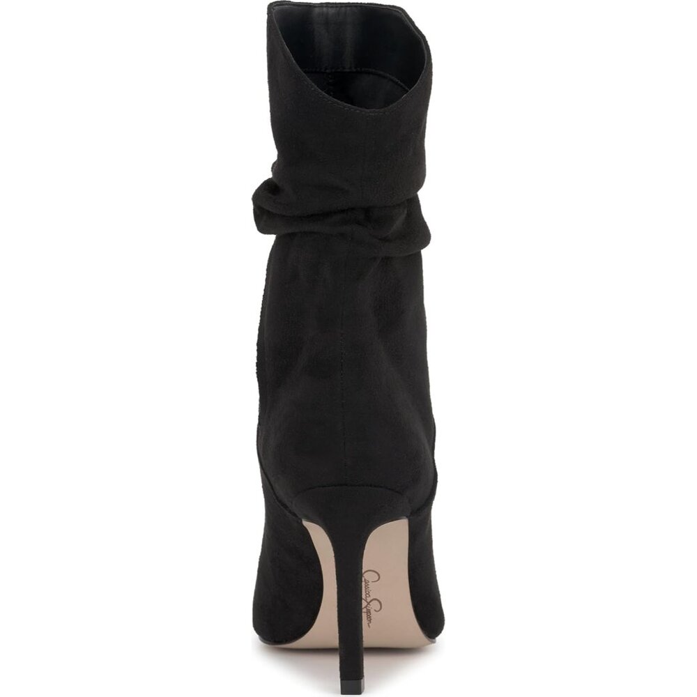 Women's Black Suede Elisti Pull On Stiletto high heel Mid Calf Boots Shoes - Picture 3 of 7